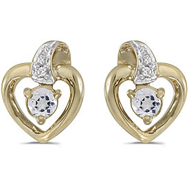 14k Yellow Gold Round White Topaz And Diamond Heart Earrings