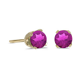 14k Yellow Gold Round Pink Topaz Stud Earrings