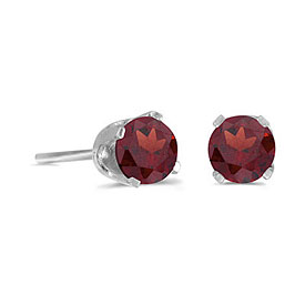 14k White Gold Round Garnet Stud Earrings