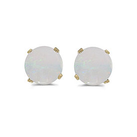 14k Yellow Gold Round Opal Stud Earrings