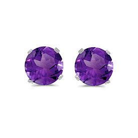 14k White Gold Round Amethyst Stud Earrings