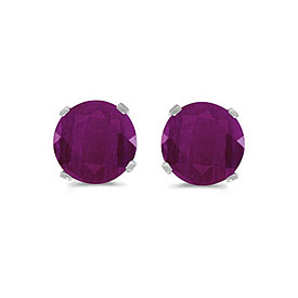 14k White Gold Round Ruby Stud Earrings