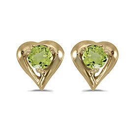 14k Yellow Gold Round Peridot Heart Earrings