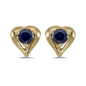 14k Yellow Gold Round Sapphire Heart Earrings