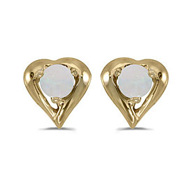 14k Yellow Gold Round Opal Heart Earrings