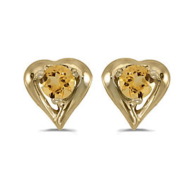 14k Yellow Gold Round Citrine Heart Earrings