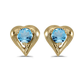 14k Yellow Gold Round Blue Topaz Heart Earrings