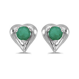 14k White Gold Round Emerald Heart Earrings