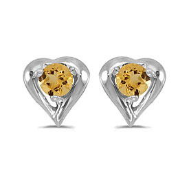 14k White Gold Round Citrine Heart Earrings