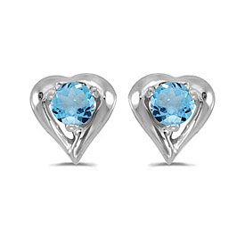 14k White Gold Round Blue Topaz Heart Earrings
