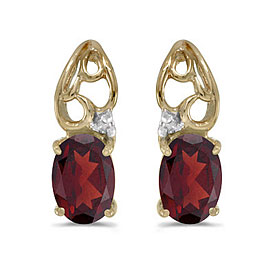 14k Yellow Gold Oval Garnet And Diamond Earrings