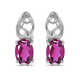 14k White Gold Oval Pink Topaz And Diamond Earrings