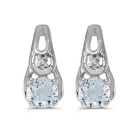 14k White Gold Round Aquamarine And Diamond Earrings