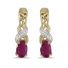 14k Yellow Gold Oval Ruby And Diamond Earrings