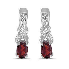 14k White Gold Oval Garnet And Diamond Earrings