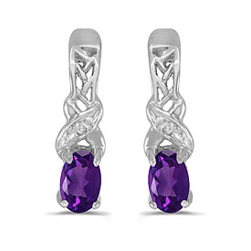 14k White Gold Oval Amethyst And Diamond Earrings