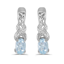 14k White Gold Oval Aquamarine And Diamond Earrings