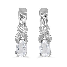 14k White Gold Oval White Topaz And Diamond Earrings