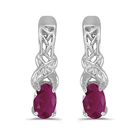 14k White Gold Oval Ruby And Diamond Earrings