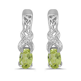 14k White Gold Oval Peridot And Diamond Earrings