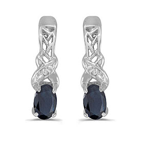 14k White Gold Oval Sapphire And Diamond Earrings