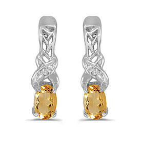 14k White Gold Oval Citrine And Diamond Earrings