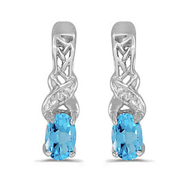 14k White Gold Oval Blue Topaz And Diamond Earrings
