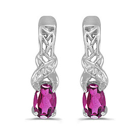 14k White Gold Oval Pink Topaz And Diamond Earrings