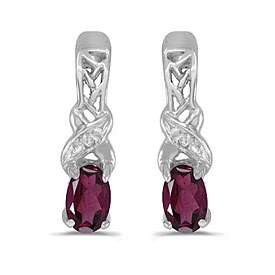 14k White Gold Oval Rhodolite Garnet And Diamond Earrings