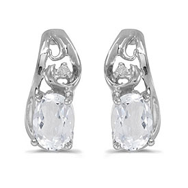 14k White Gold Oval White Topaz And Diamond Earrings