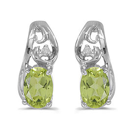 14k White Gold Oval Peridot And Diamond Earrings