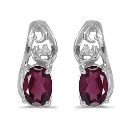 14k White Gold Oval Rhodolite Garnet And Diamond Earrings