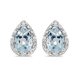 14k White Gold Pear Aquamarine And Diamond Earrings