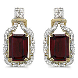 14k Yellow Gold Emerald-cut Garnet And Diamond Earrings