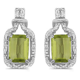 14k White Gold Emerald-cut Peridot And Diamond Earrings