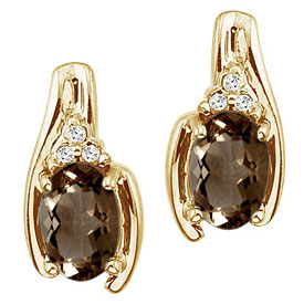 14K Yellow Gold Smoky Topaz and Diamond Earrings