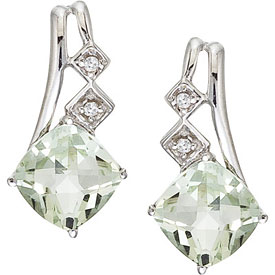 14K White Gold Green Amethyst and Diamond Earrings
