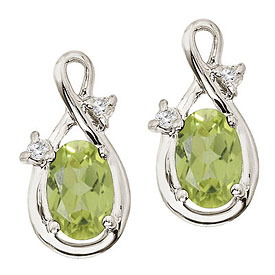 14K White Gold Oval Peridot and Diamond Figure 8 Earrings