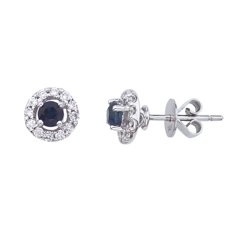 14k White Gold 5mm Round Sapphire and Diamond Earrings