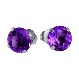 14k White Gold 6mm Round Amethyst Stud Earrings (1.35 ct)