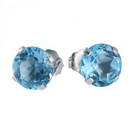 14k White Gold 6mm Round Blue Topaz Stud Earrings (2.00 ct)