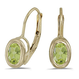 14k Yellow Gold Oval Peridot Bezel Lever-back Earrings