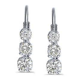 14k White Gold 0.50 Ct Three Stone Lever-back Diamond Earrings