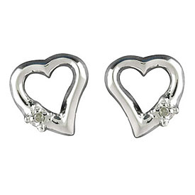 14K White Gold Diamond Heart Earrings