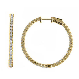 14K 1.52ct Yellow Gold Diamond Secure Lock 35 mm Hoop Earrings