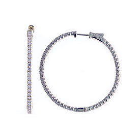 14K 2ct White Gold Diamond Secure Lock 43 mm Hoop Earrings