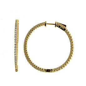 14K 1ct Yellow Gold Diamond Secure Lock 35 mm Hoop Earrings