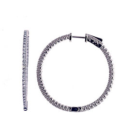 14K 1ct White Gold Diamond Secure Lock 35 mm Hoop Earrings