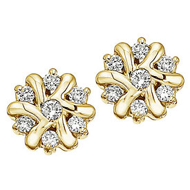 14K Yellow Gold Flower Cluster Diamond Earrings