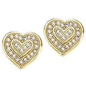 14K Yellow Gold 0.14 Ct Diamond Heart Earrings